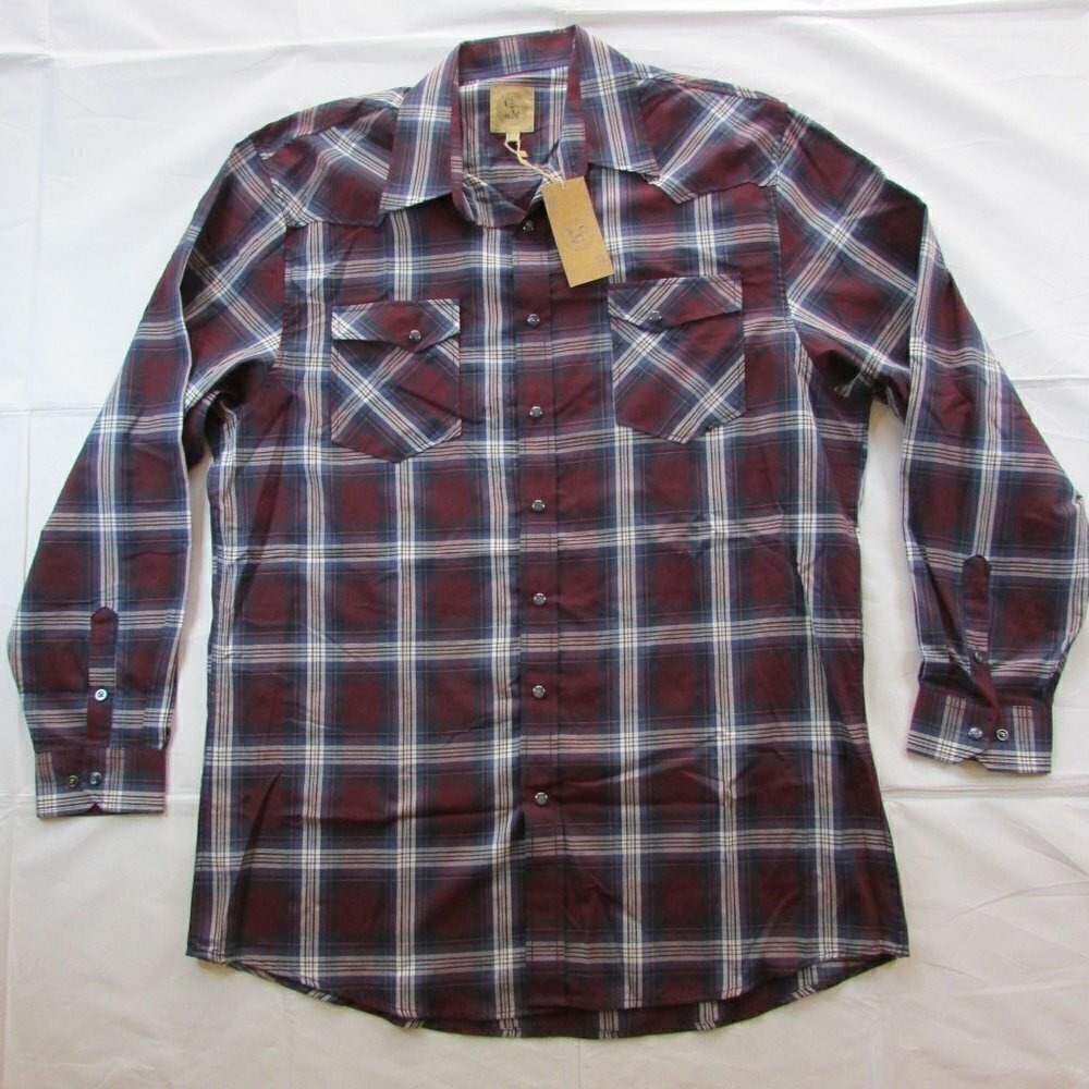 Gunnison Creek Men's Long Sleeve Plaid Snap Western Shirt Navy/Burgundy